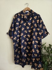 Vintage Isrida Silk Button Down Dress Shirt Teddy Bear Print Large