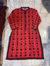 Indian Women  s Red Black Geometric Design 2-Piece Kurta Set Kameez Size M