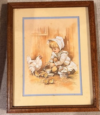 Wooden Picture Frame  Little girl feeding chicks !
