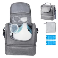 Uimoso Breast Pump Bag with 6 Compartments and Cooler, Grey