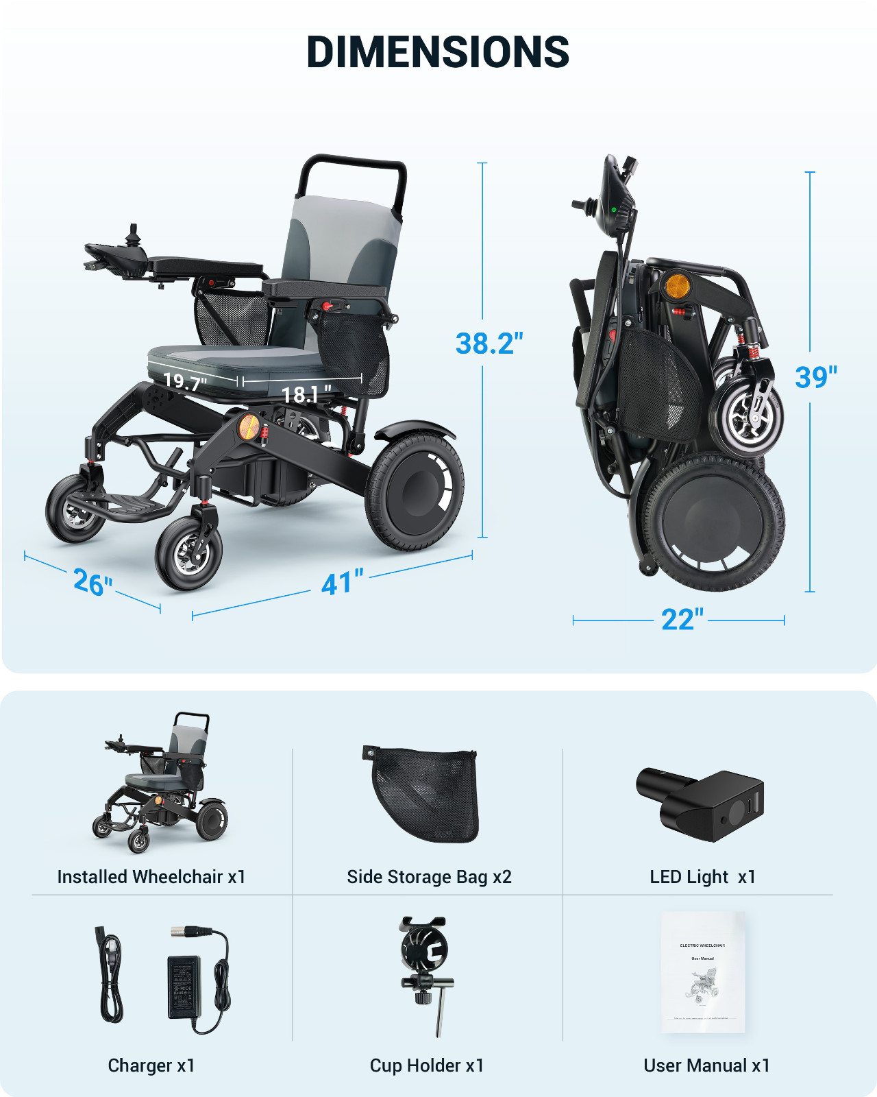 30 Mile Range Foldable Electric Wheelchairs for Adults & Seniors, Silver