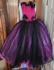 SZ S Victorian Gothic Purple Black Corset Dress