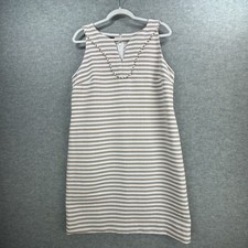 Talbots Womens Sleeveless Shift Dress Size 12 Ivory Taupe Stripe Lined V-Neck