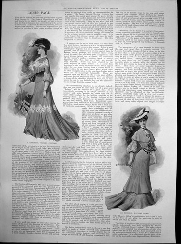 Original Old Antique Print Graceful Visiting Costume Walking Gown 1903 20th