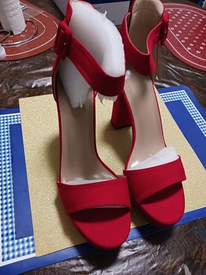 Red Suede Open Toe High Heels  Shoe