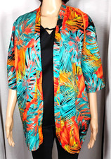 Tropical Palm Leaf Kimono Open Front Sheer Chiffon Beach Resort Wear