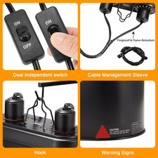 Dual Reptile Light Fixture with Switches, Reptile Heat Lamp Fixture, Reptiles...