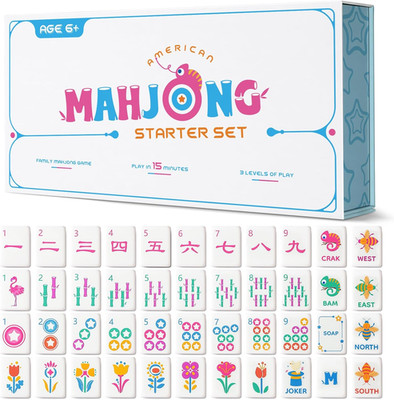Mini Mahjong Set for Kids & Beginners, Portable Travel Mahjong Tiles Set America