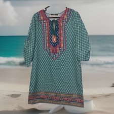 Urban CoCo Women's Summer Shift Dress Tie Neck Printed Bohemian Tunic Dress M