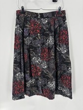 Vintage 1980s Skirt Womens 18W Black Floral Pleated Buttons Knee Length Stretchy