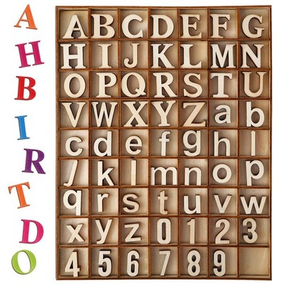 248 Pcs Unfinished Wood Alphabet Letters & Numbers for Crafts, Storage Tray, Edu