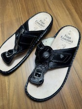 Sandalias de Tanga Finn Comfort Phuket Sin Cordones Cuero Negro Cómodas Para Mujer EU 38
