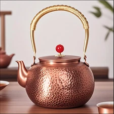 Handmade Hammered Copper Tea Kettle for Stove Top - 1.6 Quart (1500Ml) Extra Thi