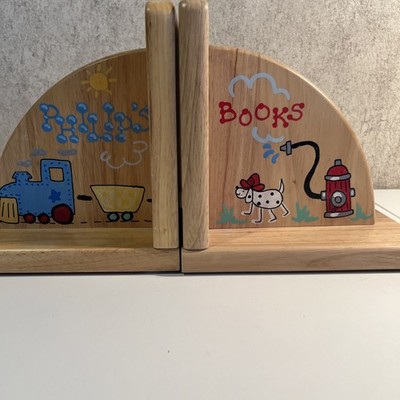 Wooden Bookends Fire Truck Train Personalized Philips Baby Stuff Natural Wood
