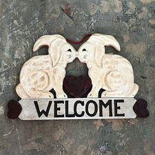 Bunny Welcome Sign Wooden Decorative Front Door Decor Easter Everyday Farmhouse