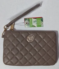 Badgley Mischka Taupe Quilted Wristlet New Vegan Leather Clutch
