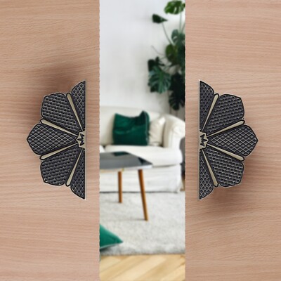 Brass 6 Inches Ethnic Flower Carving Design Door Handle Pair
