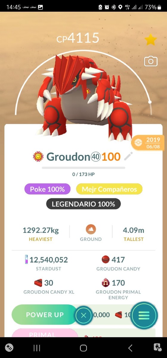 Pokémon Groudon Maxed Out To Level 40 Two Charged Moves GO