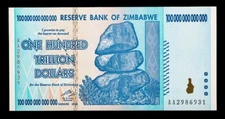 2008 100 TRILLION DOLLARS RESERVE BANK OF ZIMBABWE, AA P-91  UNCIRCULATED