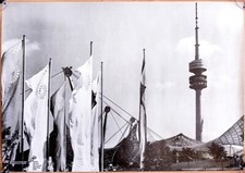 original Werbe Plakat Poster "Olympia München 1972" Fahnen Olympiaturm