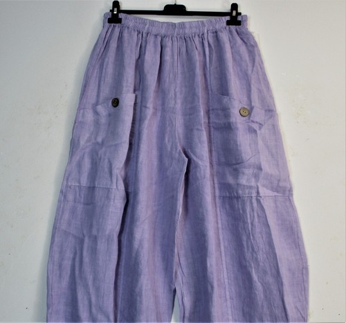 Lagenlook Italian 100% Linen Baggy Trousers Pockets 10 Colour OneSize:Plus:20-26 - Picture 151 of 171