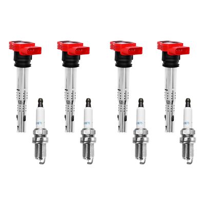 4x UF529 Ignition Coil & Spark Plugs Pack for Audi TT A4 A5 VW Tiguan Jetta 2.0L