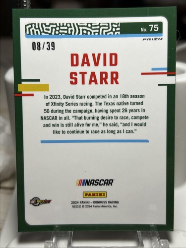 2024 Panini Donruss Optic Racing DAVID STARR - BLACK Prizm VELOCITY /39 - Picture 2 of 2
