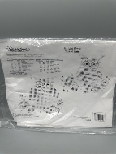 Kit de par de toallas Herrschners punto de cruz búhos brillantes 14-03212 NUEVO - Imagen 1 de 5