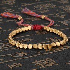 2pcs Handmade Lucky Rope Bracelet Braided Copper Beads Tibetan Buddhist Bangle