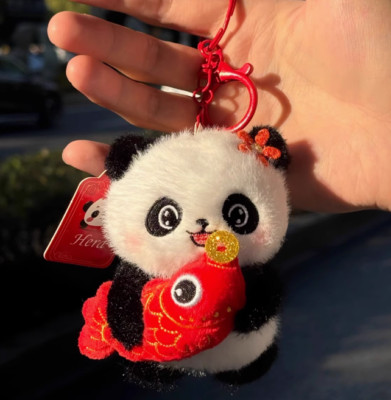 Panda Holding Goldfish Keychain Pendant Plush Toy 5'' Stuffed Animal Doll Gift