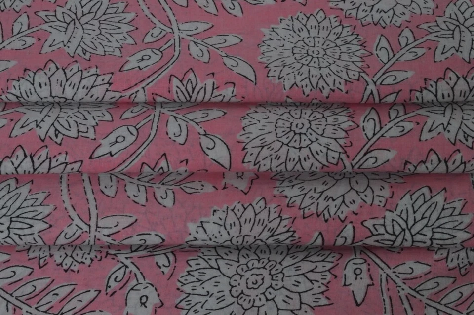 Venda Novo Tecido de Algodão Estampa de Bloco de Mão Floral 5 Jardas Corrida Costura Artesanato Solto - Imagem 3 de 4