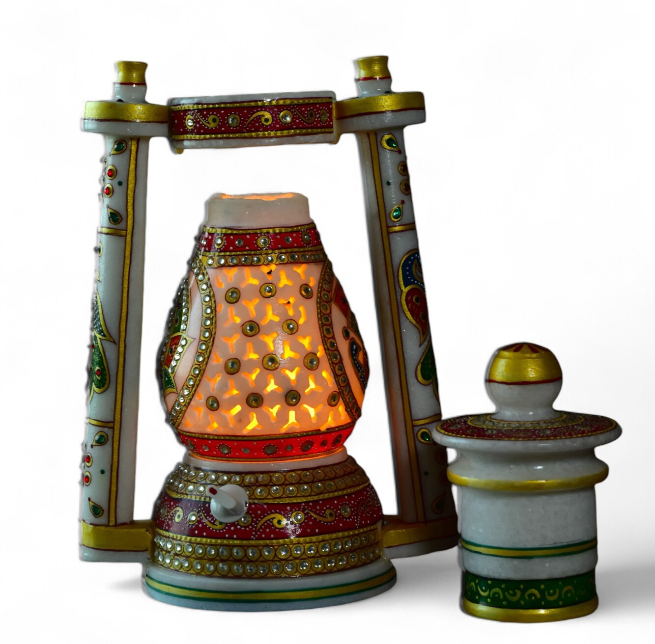 Marble Lantern With Jali Carving & Sp Jaipur Minakari Painting