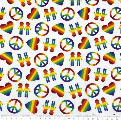 Peace Love Pride White Sewing Cotton Quilting Fabric - Picture 2 of 2