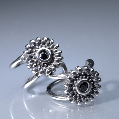 Silver Ear Cuff Non-Piercing Sunflower Earrings Stainless Steel