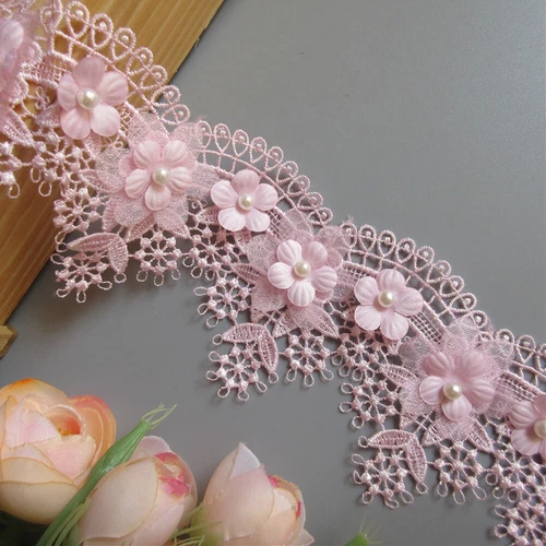 2 Yards Scallop Flower Beaded Embroidered Trim Lace Ribbon Sewing Wedding Dress - Picture 3 of 19