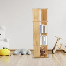 360?? Rotating Bookshelf Bookcase Storage Shelf Display Rack Stand, Wood Color