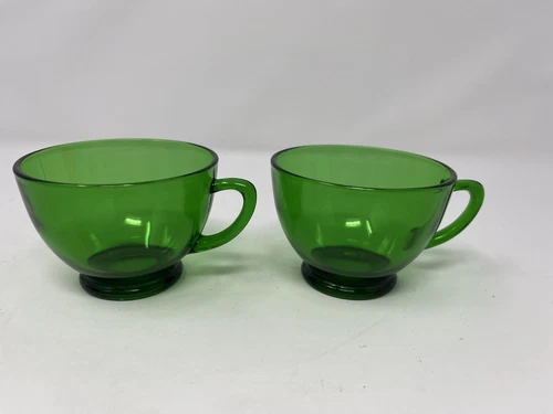 lot of 2 Anchor Hocking Vintage Forest Green Teacup Coffee Cup Eggnog Punch Mug
