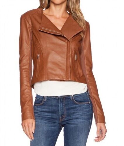 Women's Brown Color Leather Jacket 100% Genuine Real Soft Lambskin Jacket-SDF235 - Picture 1 of 7