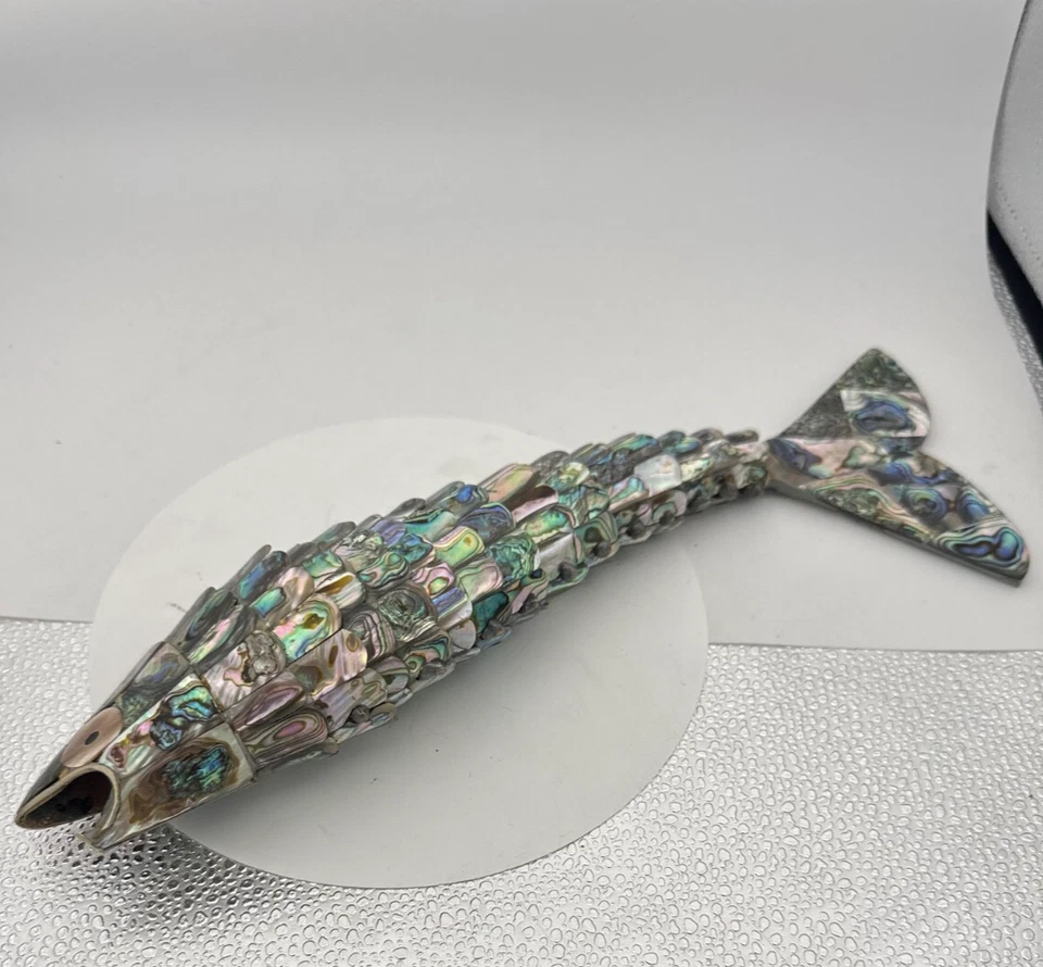enorme abridor de botellas con motivo de pez articulado abulón placa de plata caprichosa de 14 pulgadas Foto 4 de 4