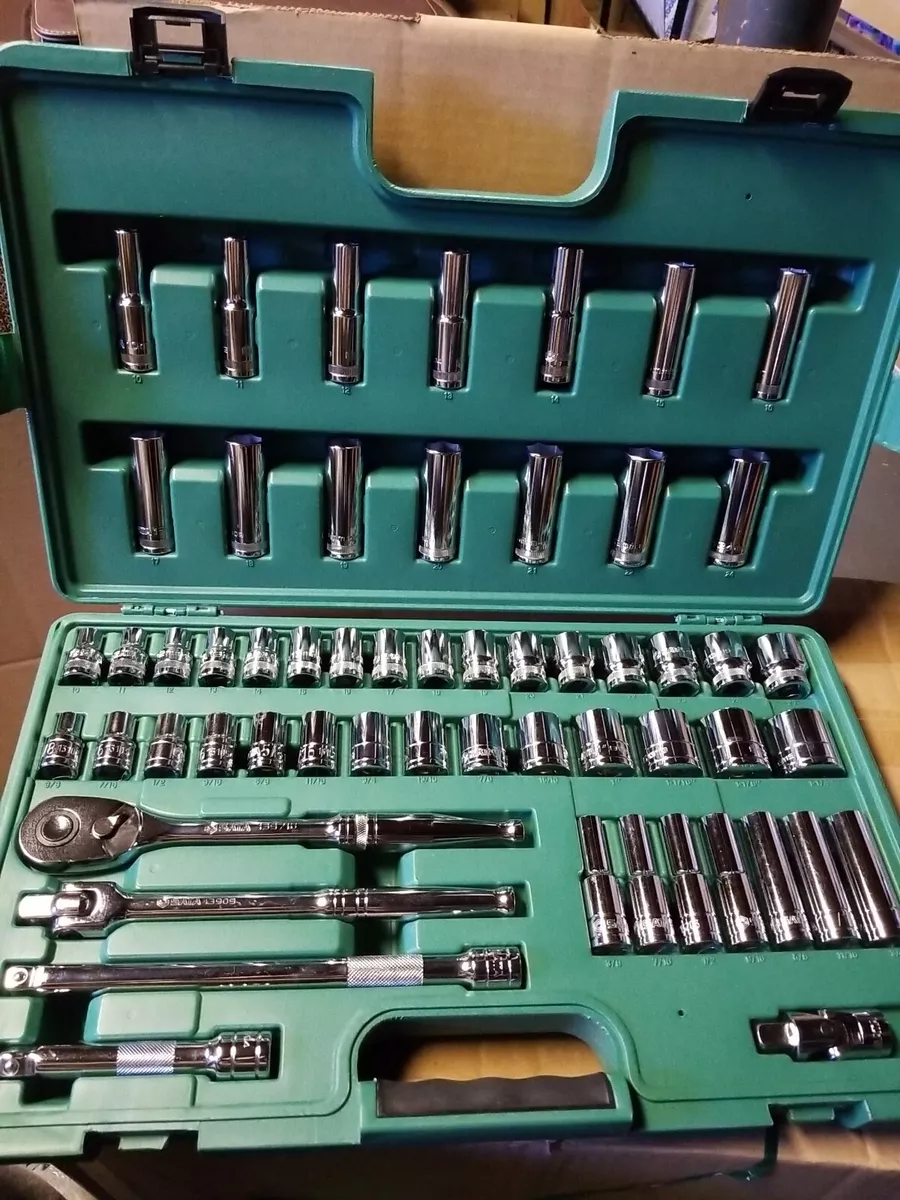 SATA 56 Piece 1 2 Inch Drive SAE and Metric Socket Set Standard and Deep Sizes