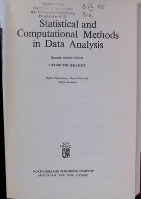 Statistical and computational methods in data analysis Brandt, Siegmund: