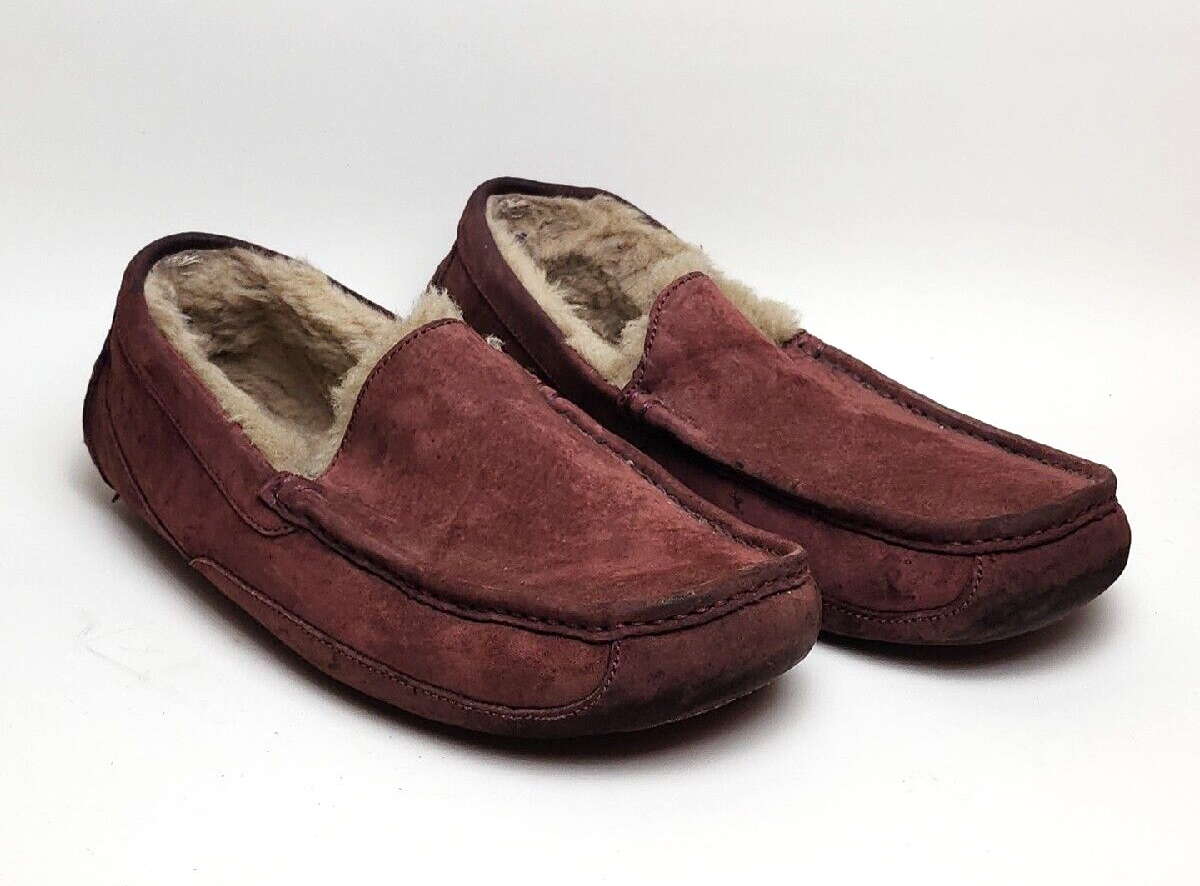 SAOLA Pantofole mocassino uomo UGG Ascot scamosciate taglia 9 suola gomma bordeaux slip on 5775