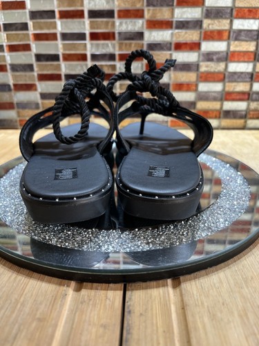 Fitflop Felicity Black Lace Up Suede Toe Post Rope Tie Slider Sandals UK 7 BNWT - Picture 9 of 15