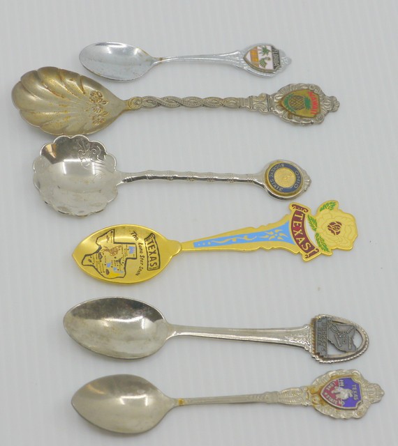 VINTAGE LOT OF 6 STATE SOUVENIR SPOONS, TEXAS, OHIO, HAWAII, FLORIDA