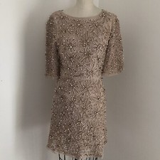 Alice Olivia Women's Dress Cocktail Dress Pearl Rhinestone Nude Netting 8