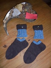 Trachtenstrümpfe Loferl Wadenstrümpfe Handarbeit gestrickt Stutzen blau Gr 26/27