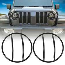 Pair Front Headlight Lamp Guard Cover Trim For Jeep Wrangler JL JT 2018-2020