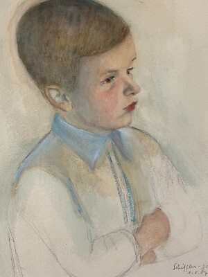 Buntstift Zeichnung Büttenpapier Portrait eines Kindes signiert SCHIFFLER JAUD