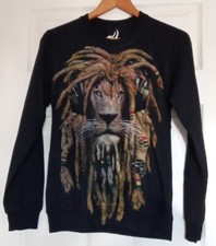 OVES Lion Sweatshirt Unisex Medium Black Design Back & Front New In Original Pk