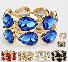 Crystal Rhinestone Evening Wedding Bracelet Bangle Stretch Teardrop Statement